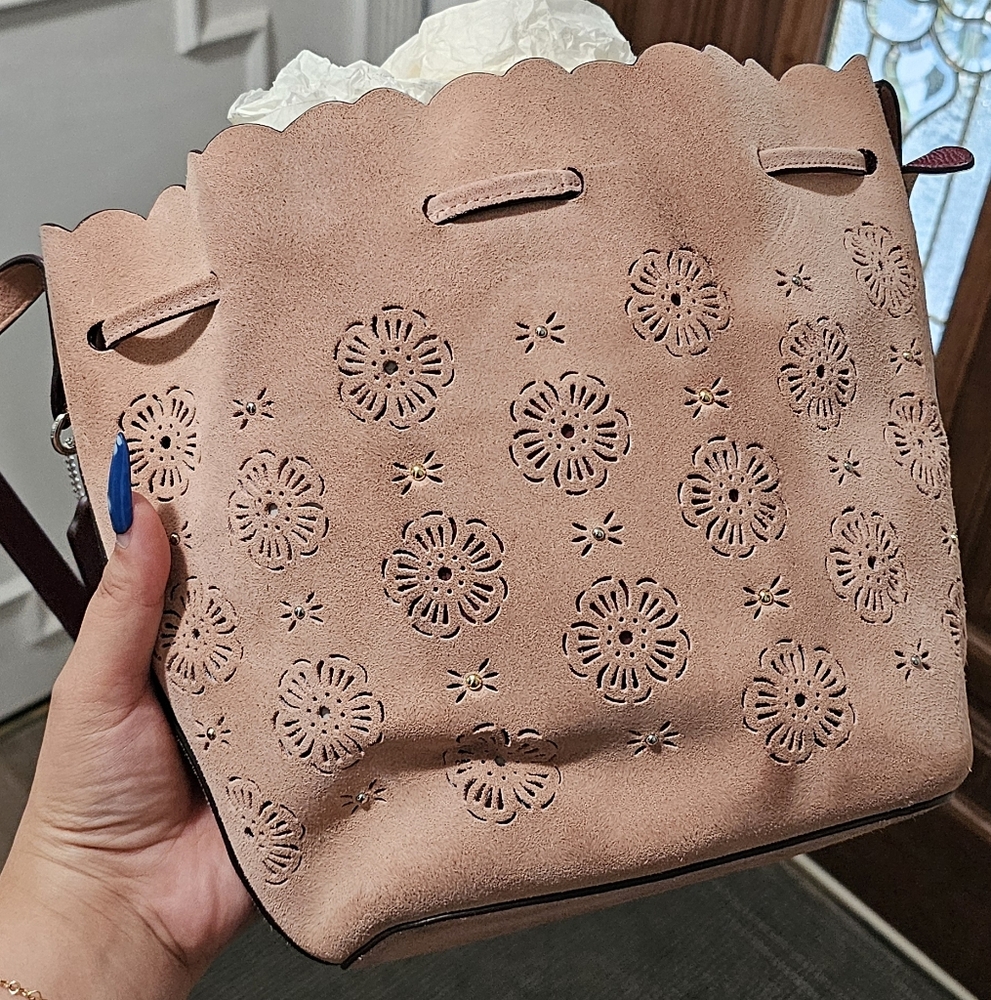 Coach Tan Shoulder Bag with Floral Cutouts